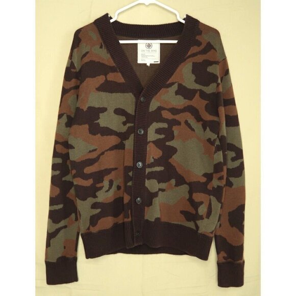 on the byas Sweaters - On The Byas Camo Cardigan Womens Small Cotton Blend Long Sleeves V Neck Knit